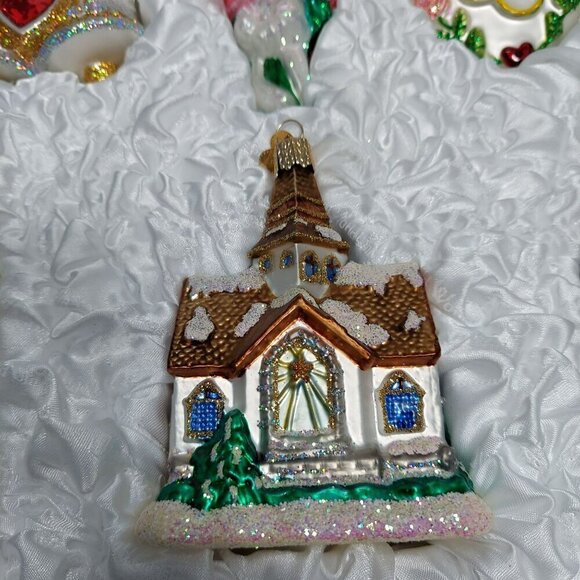 GDeBrekht Wedding Ornament Set 6 Pc Bride Groom Chapel Heart Glass Collectible - Picture 3 of 13